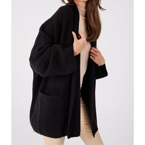 Beryll 100% Cashmere Oversized Open Front Cardigan in Black Women’s Medium - Picture 2 of 12